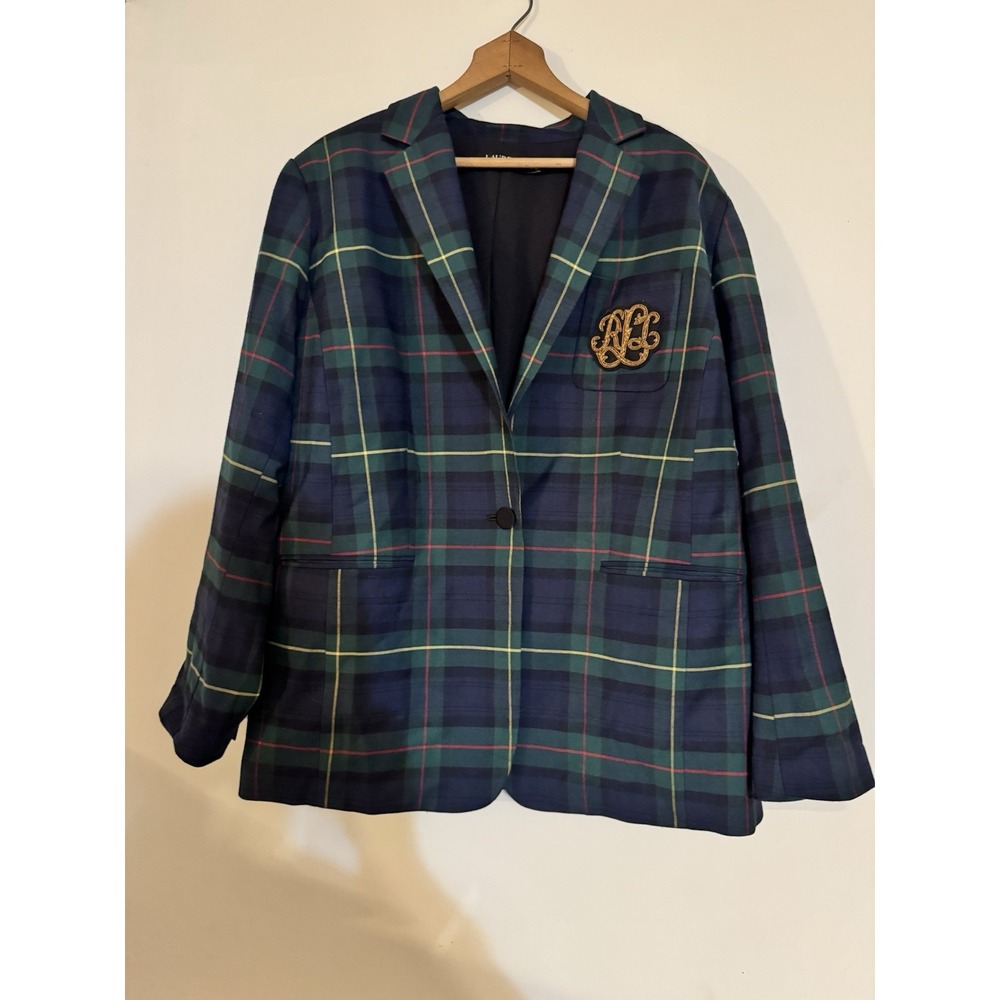 Ralph Lauren Black Label Plaid Blazer Jacket Suit Women's Preppy Bullion Work 18